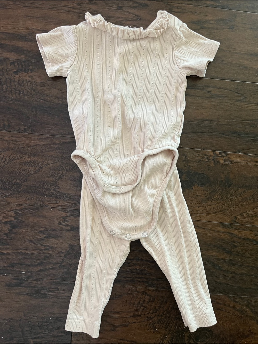 H&M Beige Ribbed Baby One-Piece with Ruffle Neck